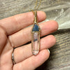 Sapphire Record Keeper and Lemurian Quartz Crystal Pendant