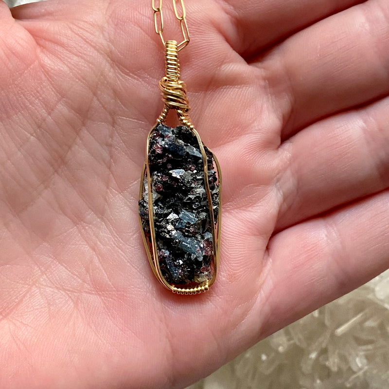 Blue Kyanite with Garnet Crystal Pendant