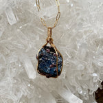 Blue Kyanite with Garnet Crystal Pendant