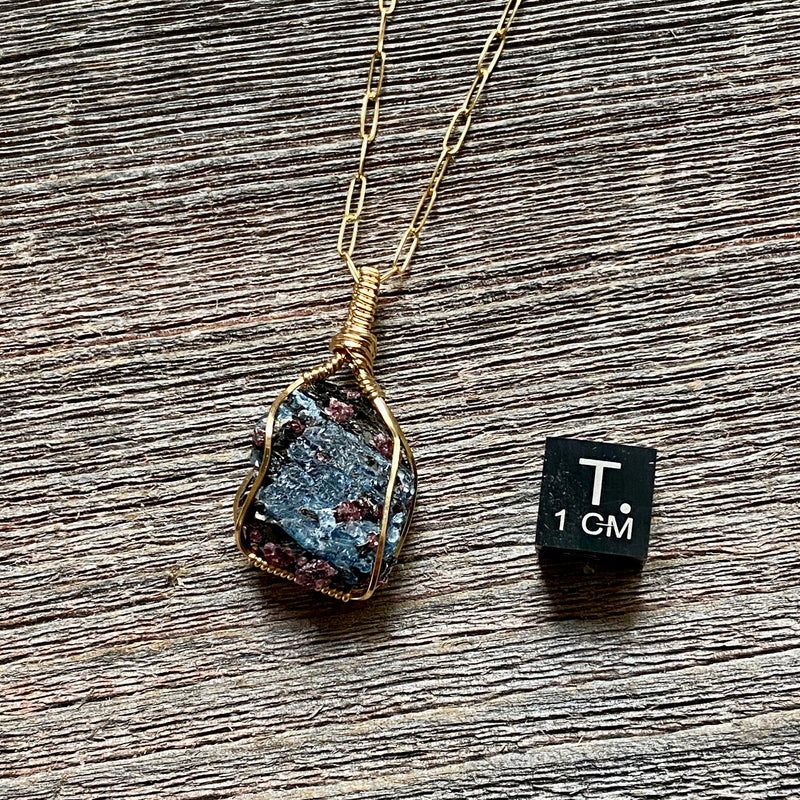 Blue Kyanite with Garnet Crystal Pendant