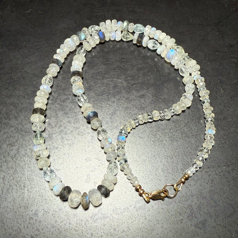Aquamarine, Labradorite and Moonstone Gemstone Necklace