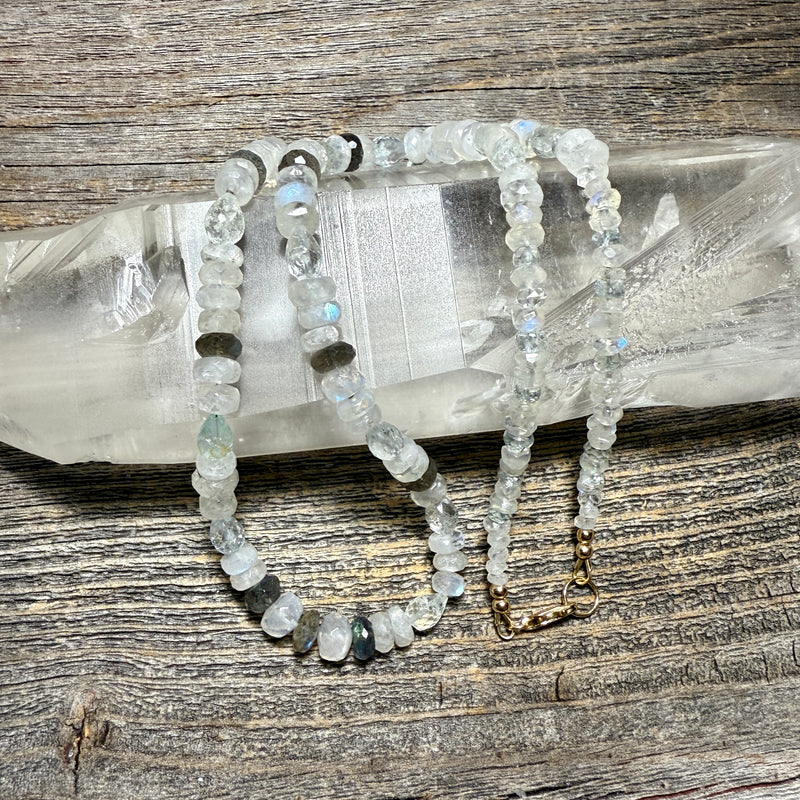 Aquamarine, Labradorite and Moonstone Gemstone Necklace