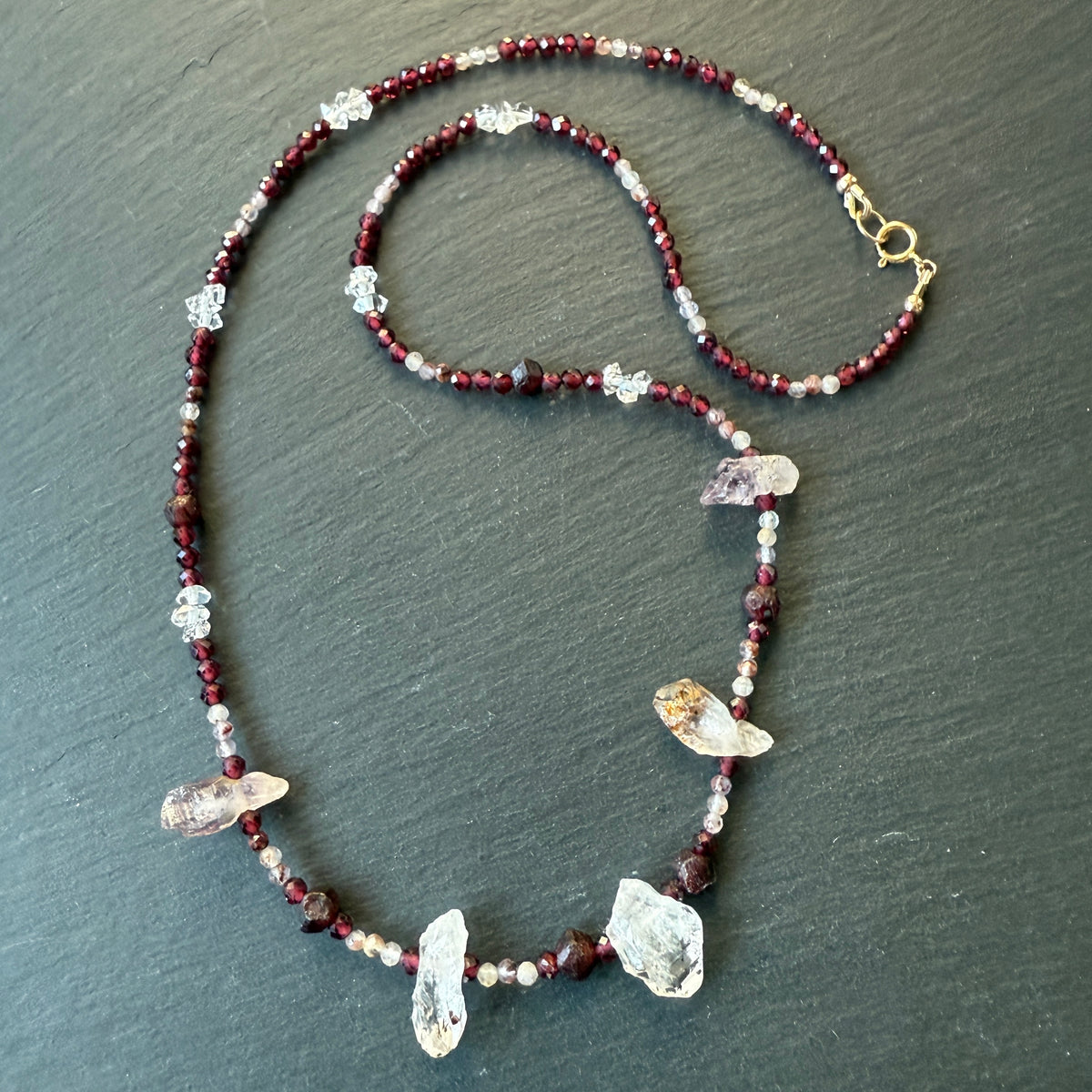 Divine Feminine Talisman: Super 7/Sacred 7, Quartz and Garnet Gemstone Necklace