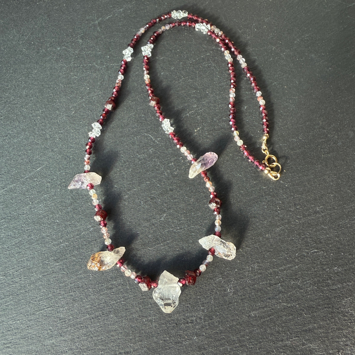 Divine Feminine Talisman: Super 7/Sacred 7, Quartz and Garnet Gemstone Necklace