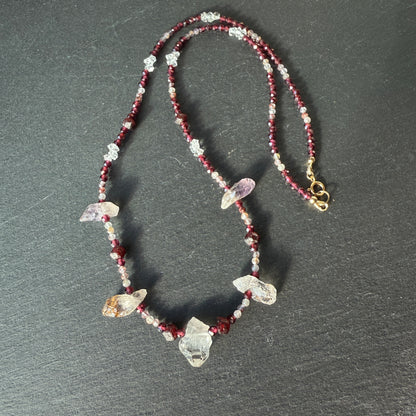Divine Feminine Talisman: Super 7/Sacred 7, Quartz and Garnet Gemstone Necklace
