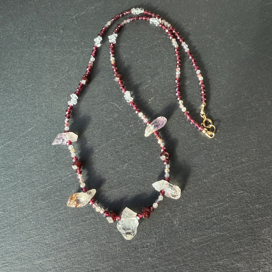 Divine Feminine Talisman: Super 7/Sacred 7, Quartz and Garnet Gemstone Necklace