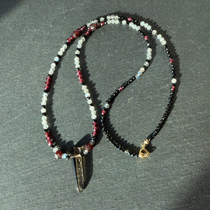 Aura Shield Amulet Necklace: Smoky Quartz, Black Tourmaline, Garnet and Labradorite