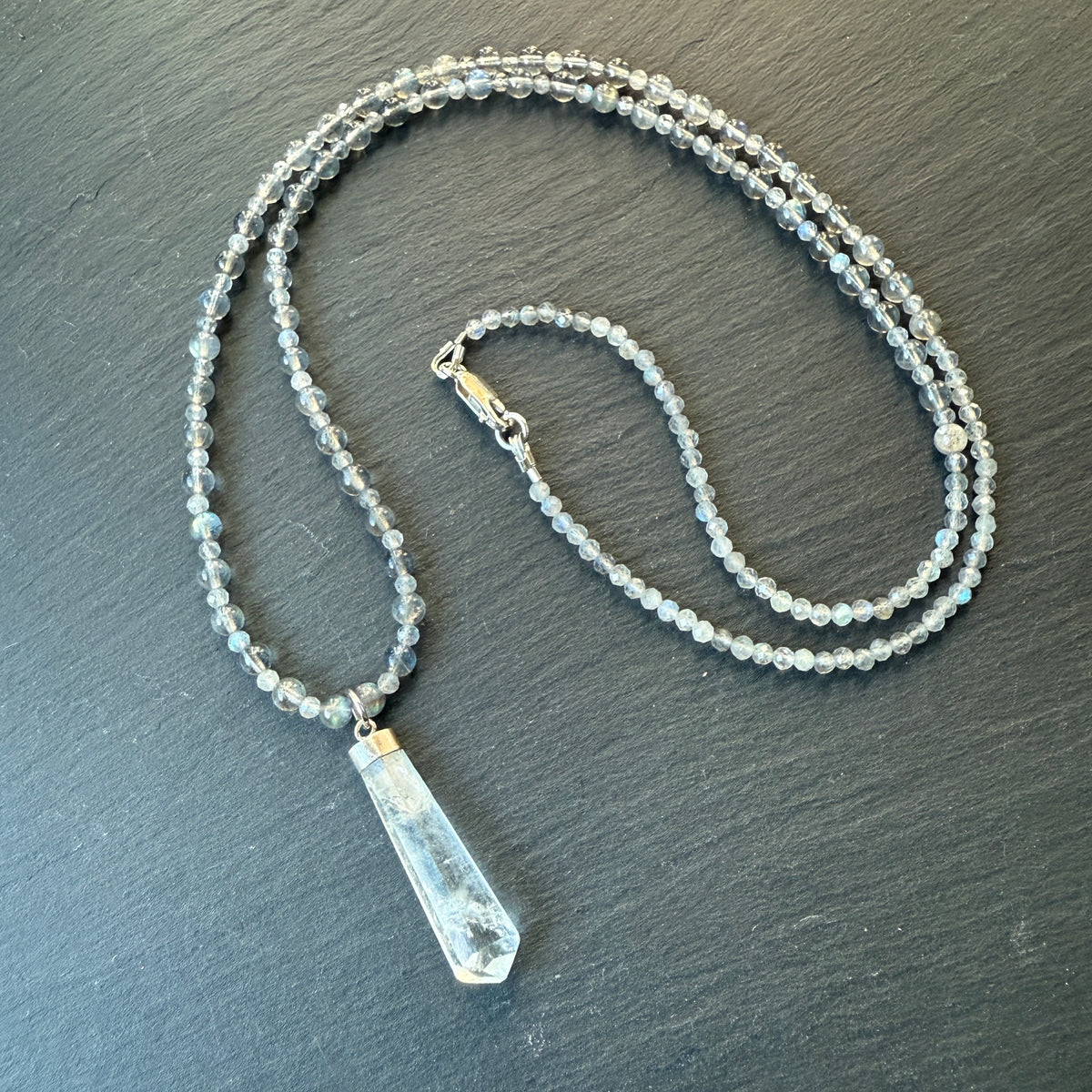 Stellar Shield: Aquamarine and Labradorite Crystal Gemstone Necklace