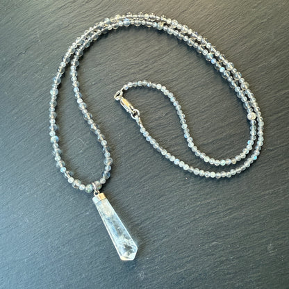 Stellar Shield: Aquamarine and Labradorite Crystal Gemstone Necklace