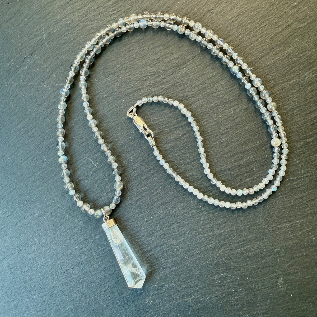 Stellar Shield: Aquamarine and Labradorite Crystal Gemstone Necklace
