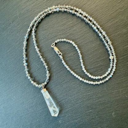 Stellar Shield: Aquamarine and Labradorite Crystal Gemstone Necklace
