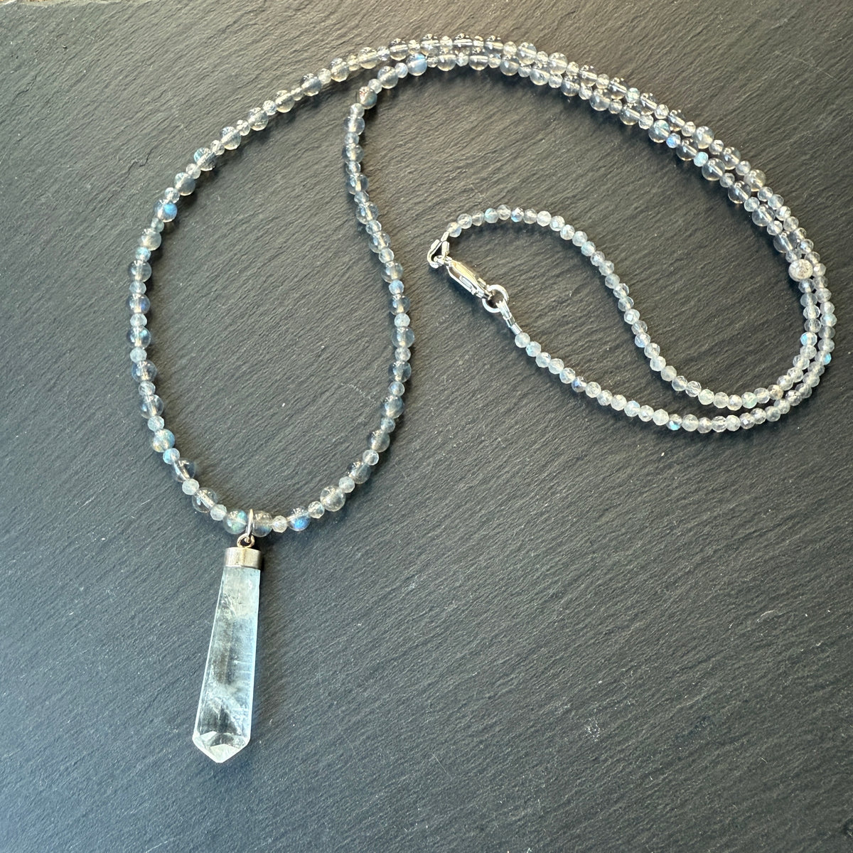Stellar Shield: Aquamarine and Labradorite Crystal Gemstone Necklace