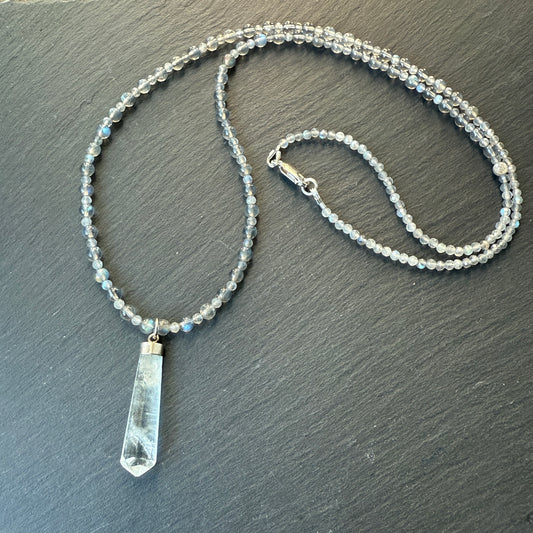 Stellar Shield: Aquamarine and Labradorite Crystal Gemstone Necklace