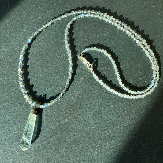 Stellar Shield: Aquamarine and Labradorite Crystal Gemstone Necklace