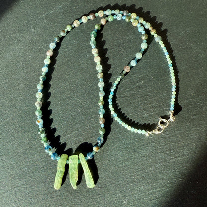 Bridge To Higher Consciousness: Blue and Green Kyanite Crystal Gemstone Necklace