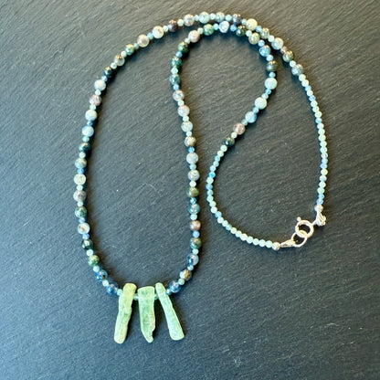 Bridge To Higher Consciousness: Blue and Green Kyanite Crystal Gemstone Necklace