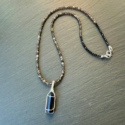 Grounding and Protection Amulet: Black Tourmaline and Silver Sheen Obsidian Necklace