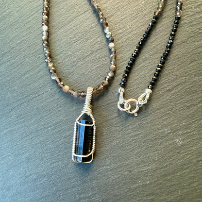 Grounding and Protection Amulet: Black Tourmaline and Silver Sheen Obsidian Necklace