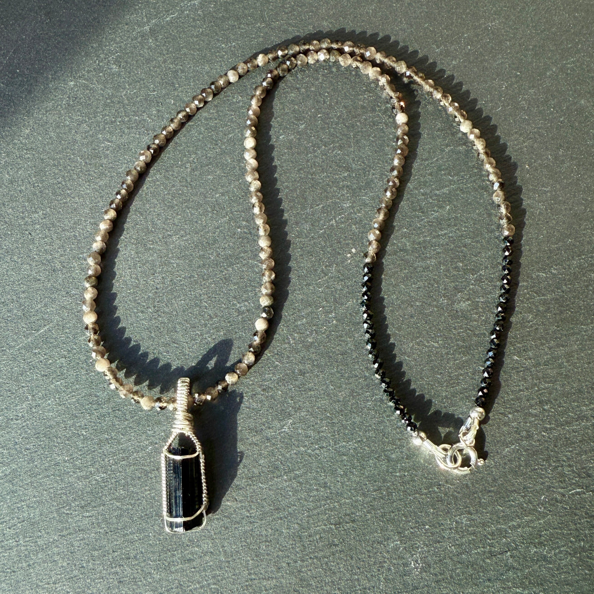 Grounding and Protection Amulet: Black Tourmaline and Silver Sheen Obsidian Necklace