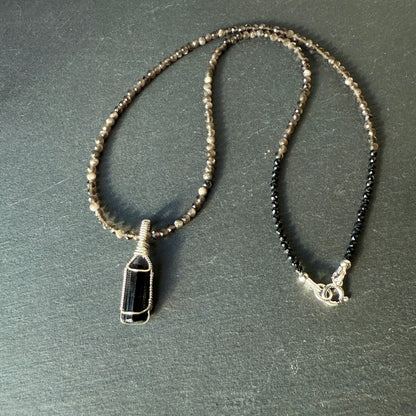 Grounding and Protection Amulet: Black Tourmaline and Silver Sheen Obsidian Necklace