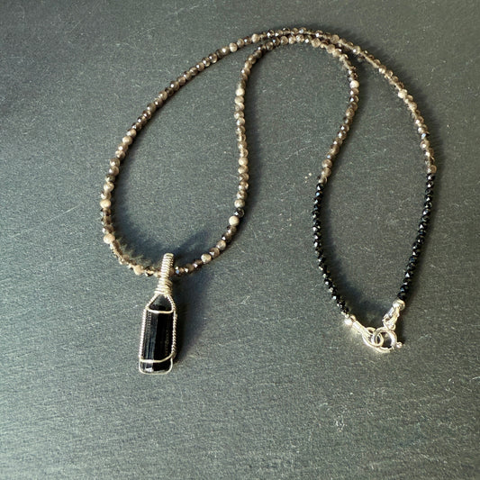 Grounding and Protection Amulet: Black Tourmaline and Silver Sheen Obsidian Necklace