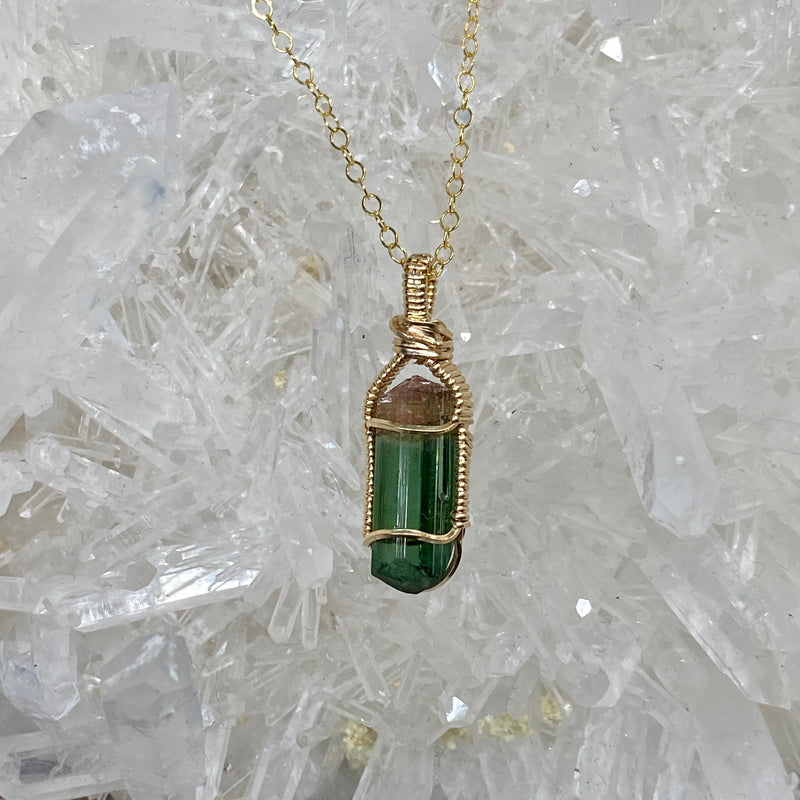 Green and Pink Tourmaline Crystal Pendant