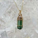 Green and Pink Tourmaline Crystal Pendant