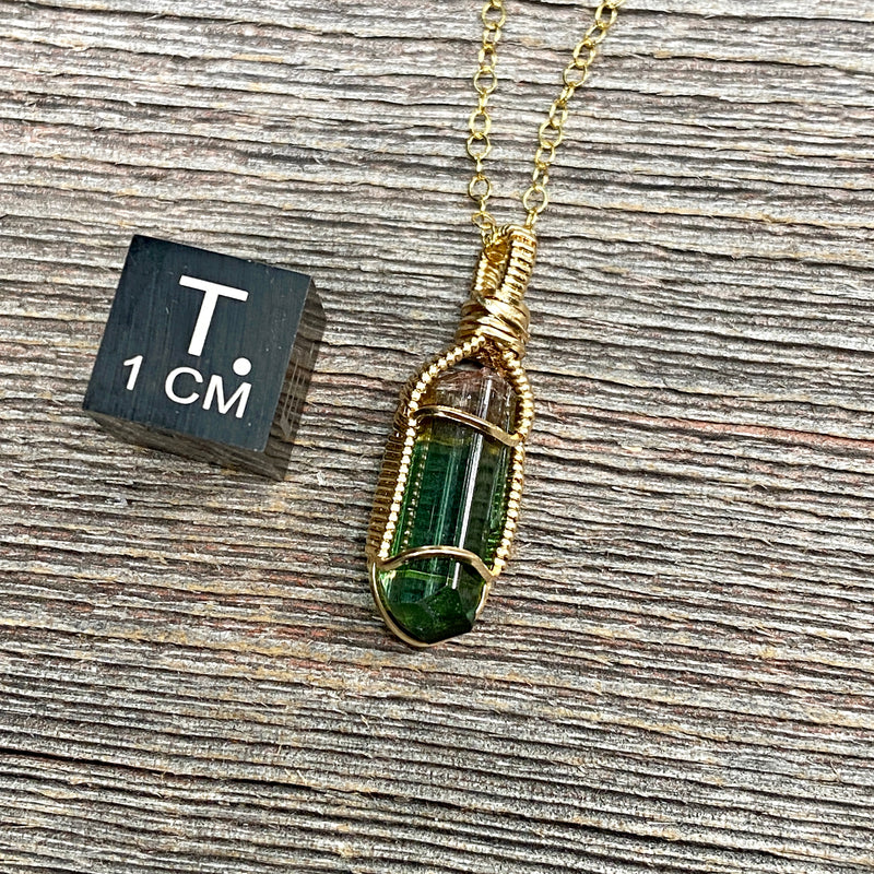 Green and Pink Tourmaline Crystal Pendant