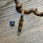Moldavite and Forest Crystal Actinolite Phantom Quartz Pendant