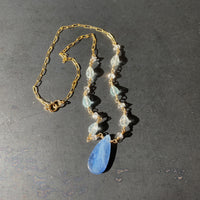 Blue Kyanite, Aquamarine and Herkimer Diamond Necklace