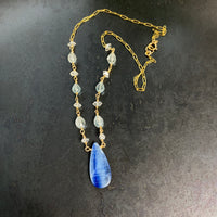 Blue Kyanite, Aquamarine and Herkimer Diamond Necklace