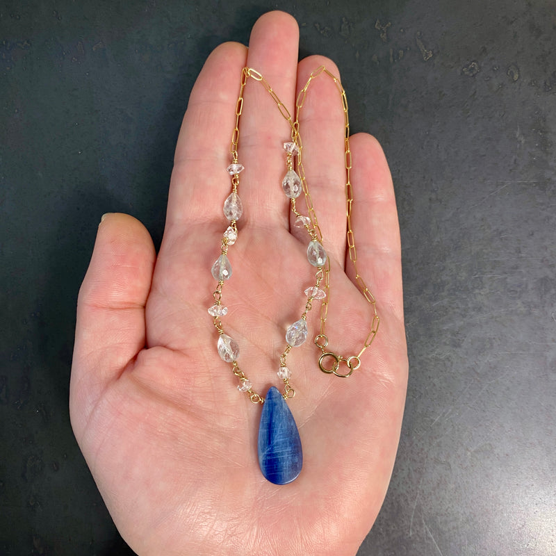 Blue Kyanite, Aquamarine and Herkimer Diamond Necklace