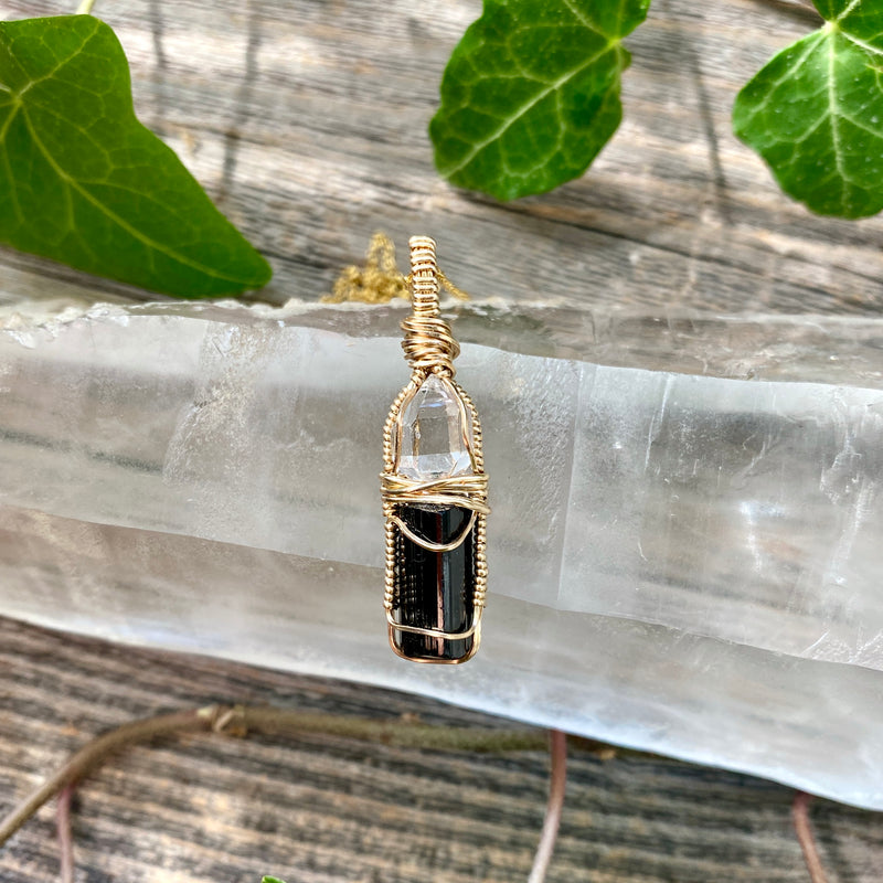 Herkimer Diamond and Black Tourmaline pendant