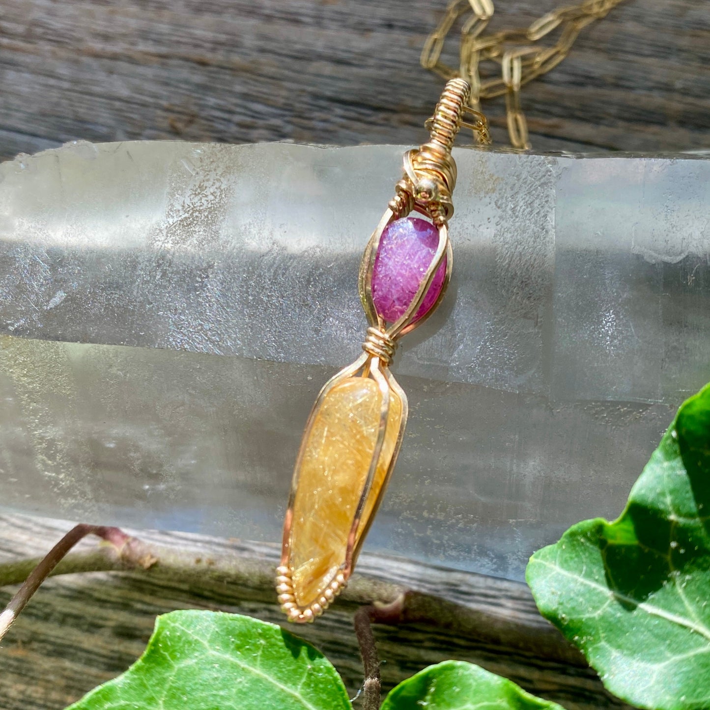 Ruby and Rutilated Quartz Pendant