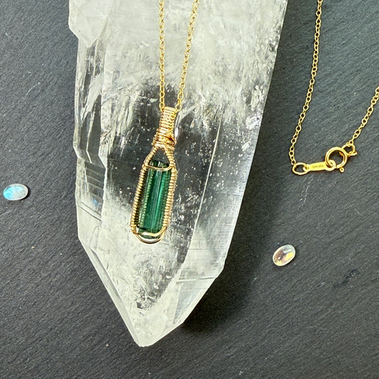 Green Tourmaline Crystal Pendant