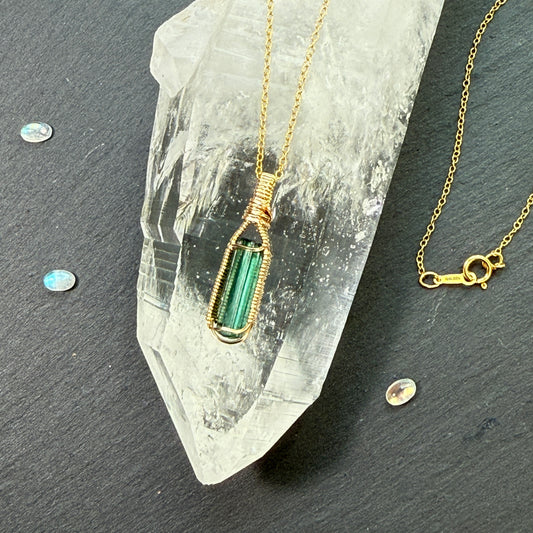 Green Tourmaline Crystal Pendant