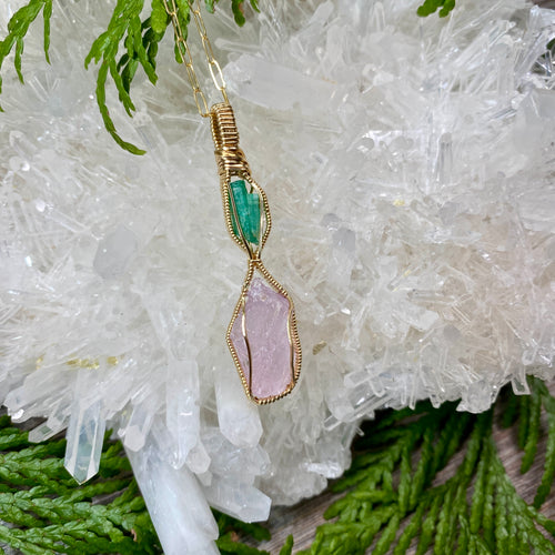 Emerald and Kunzite Crystal Pendant