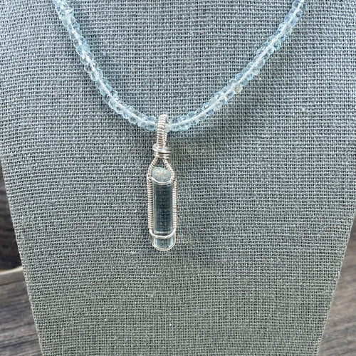 Aquamarine Beaded Necklace and Crystal Pendant