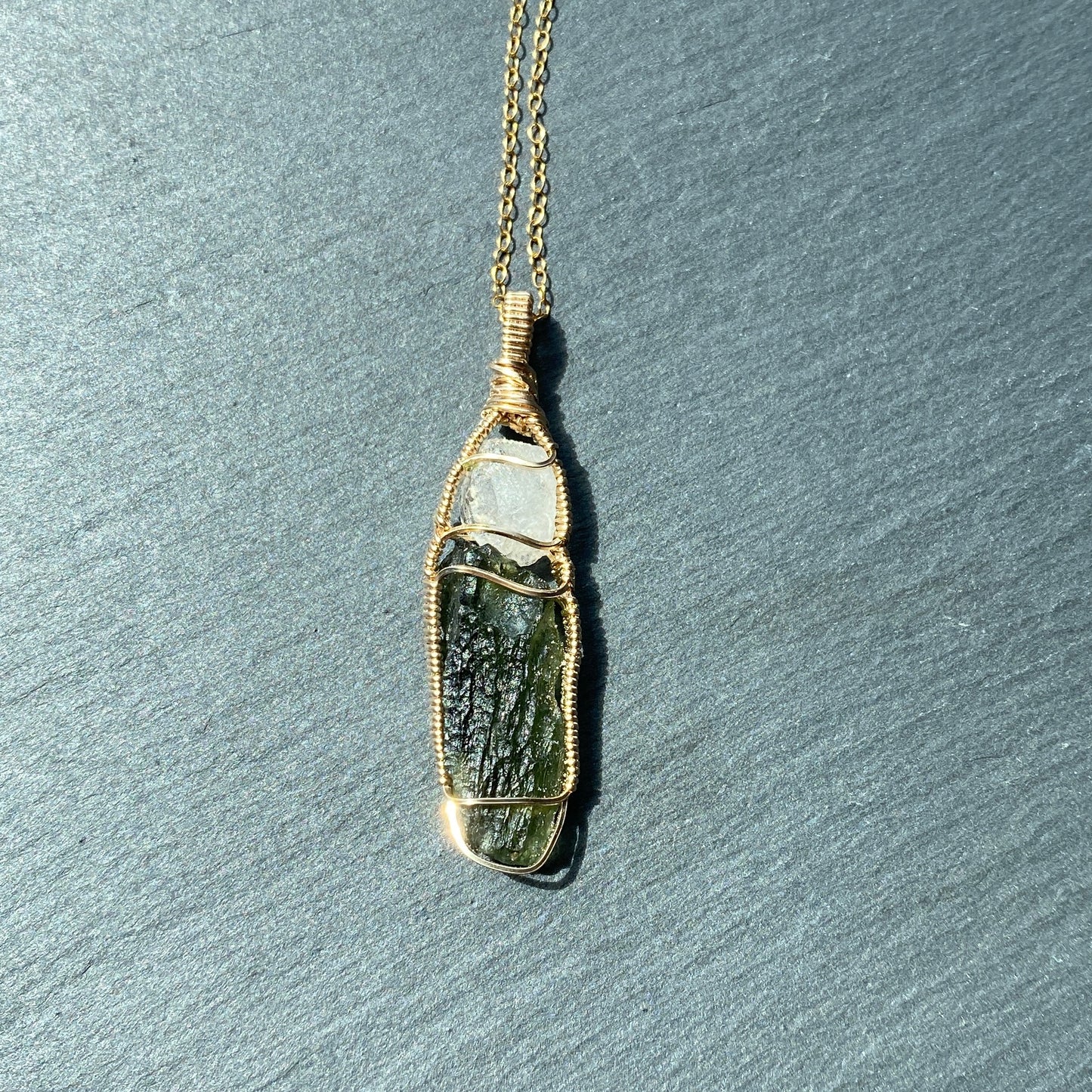 Phenakite and Moldavite Pendant
