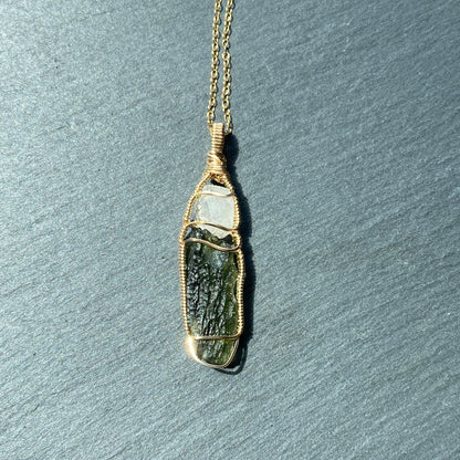 Phenakite and Moldavite Pendant