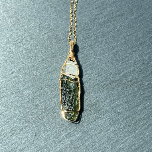 Phenakite and Moldavite Pendant