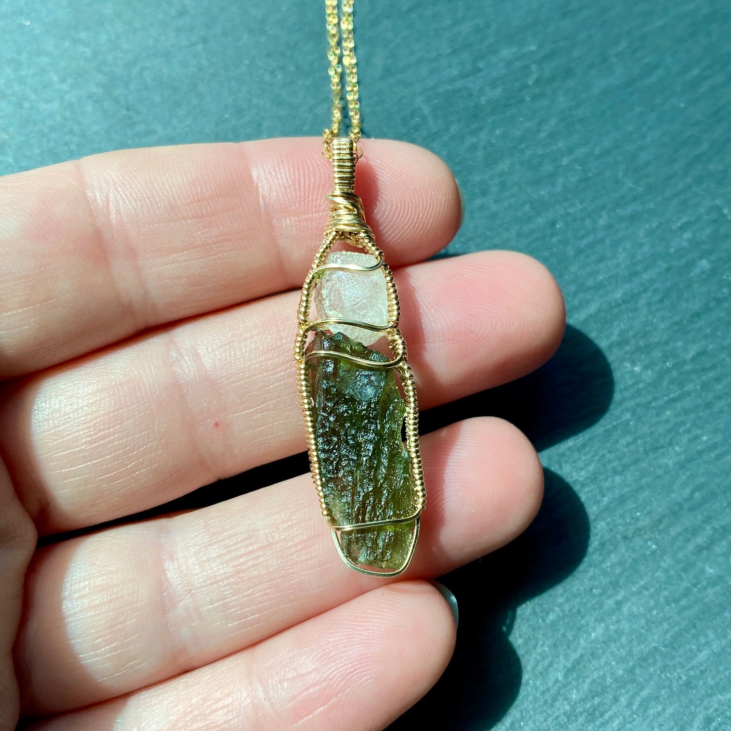 Phenakite and Moldavite Pendant
