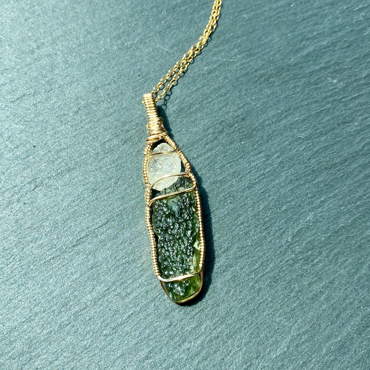 Phenakite and Moldavite Pendant