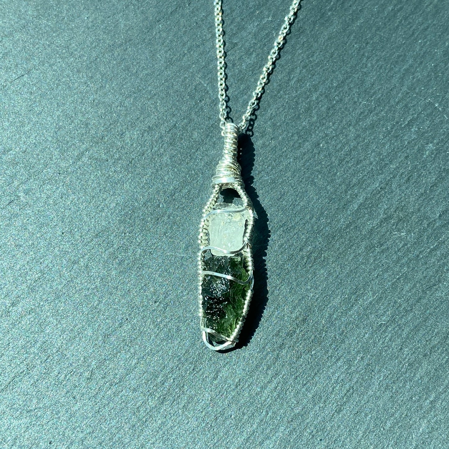 Phenakite and Moldavite Pendant