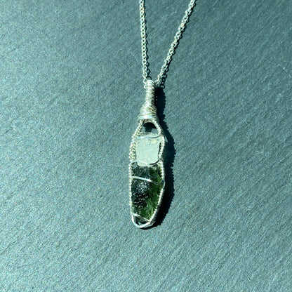 Phenakite and Moldavite Pendant