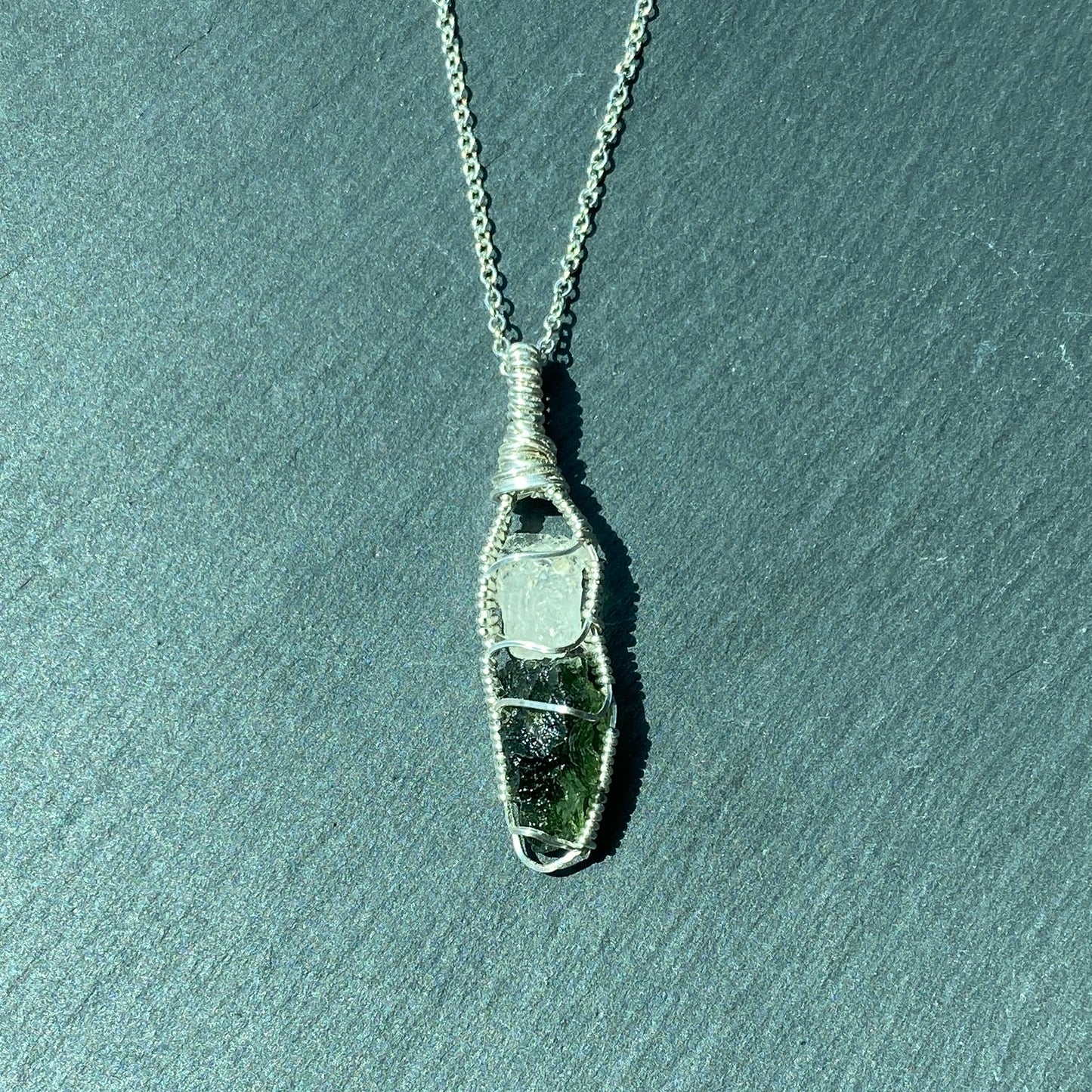 Phenakite and Moldavite Pendant