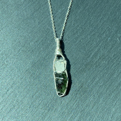 Phenakite and Moldavite Pendant