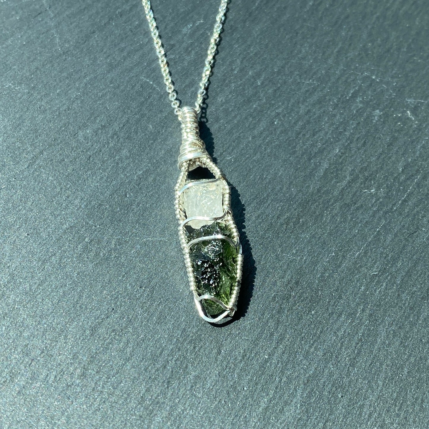 Phenakite and Moldavite Pendant