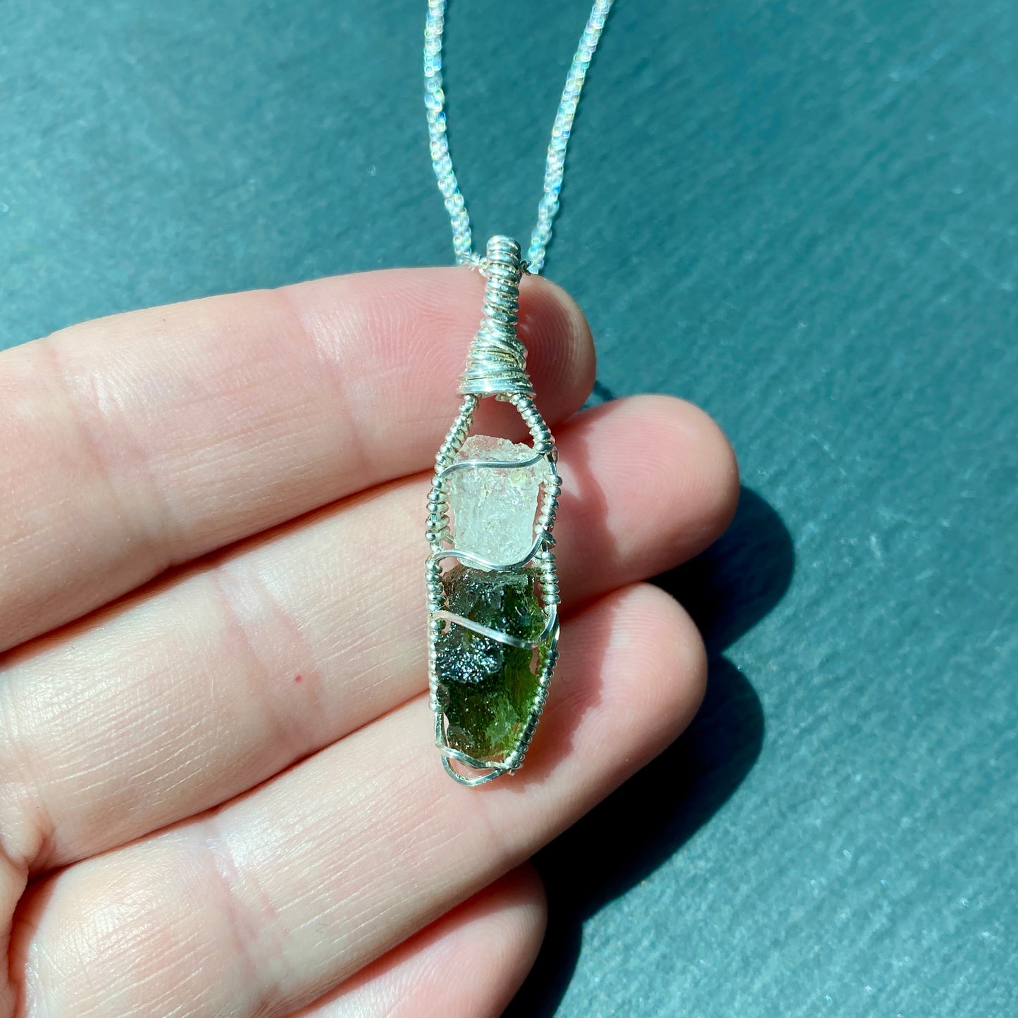 Phenakite and Moldavite Pendant