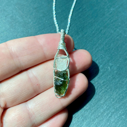 Phenakite and Moldavite Pendant
